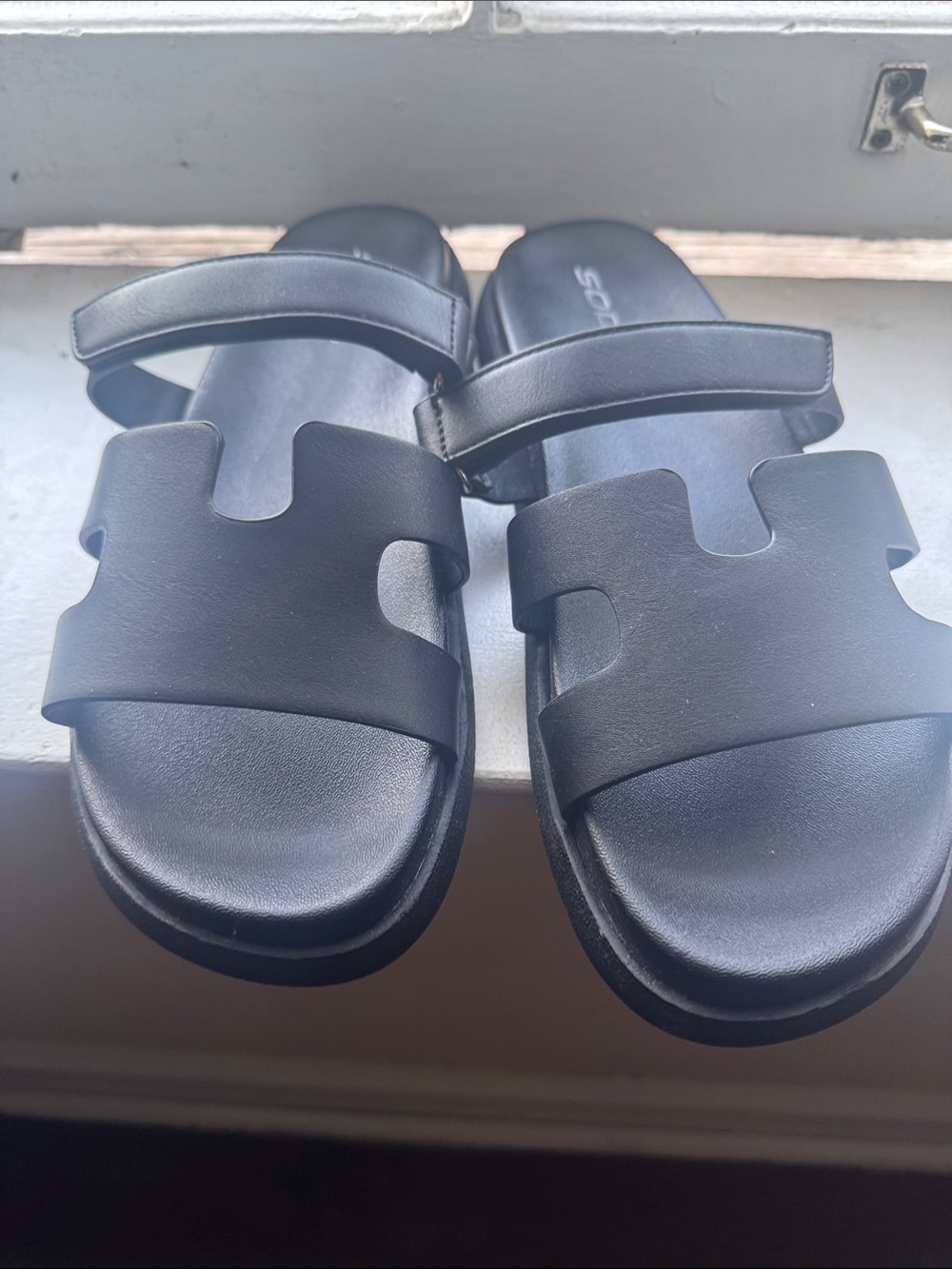 Black Slide Sandals with Cutout Strap